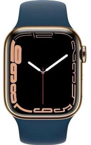 Apple  Watch Series 7 - 32GB - Gold-Stainless Steel-Sport Band-Abyss Blue - Cellular + GPS - 45mm - Gold - Stainless Steel - Abyss Blue - Sport Band - Rubber - Excellent (Grade A)
