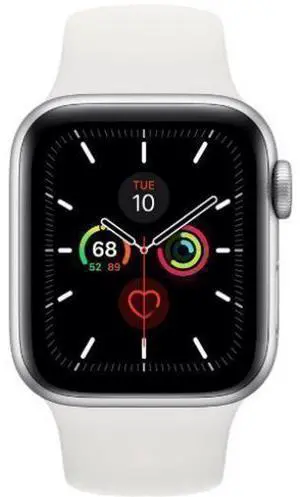 Apple  Watch Series 5 - 32GB - Silver-Aluminum-Sport Band-White - GPS - 44mm - Silver - Aluminum - White - Sport Band - Rubber - Acceptable (Grade C)