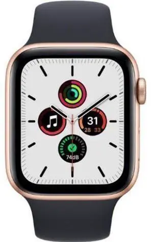 Apple  Watch SE (2020) - 32GB - Gold-Aluminum-Sport Band-Black - GPS - 40mm - Gold - Aluminum - Black - Sport Band - Rubber - Excellent (Grade A)