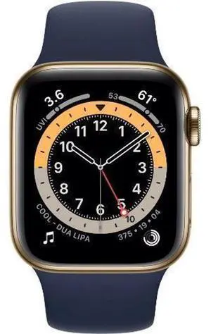 Apple  Watch Series 6 - 32GB - Cellular + GPS - 40mm - Gold - Stainless Steel - Deep Navy - Sport Band - Rubber - Acceptable (Grade C)