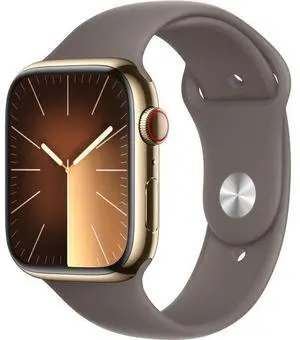Apple  Watch Series 9 - 64GB - Cellular + GPS - 45mm - Gold - Stainless Steel - Clay - Sport Band - Small/Medium Size - Rubber - Acceptable (Grade C)