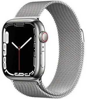 Apple  Watch Series 7 - 32GB - Cellular + GPS - 45mm - Silver - Stainless Steel - Silver - Milanese Loop Band - Stainless Steel - Good (Grade B)