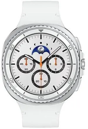 Samsung Galaxy Watch8 - 64GB - Bluetooth + LTE - 46mm - White - Classic (Stainless Steel) - White - Sport Band - Small/Medium Size - Nitril + Nylon + Rubber - Premium