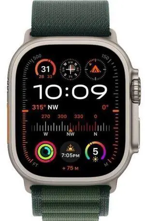 Apple  Watch Ultra 2 - 64GB - Cellular + GPS - 49mm - Titanium - Titanium - Dark Green - Alpine Loop Band - Medium Size - Textile - Premium