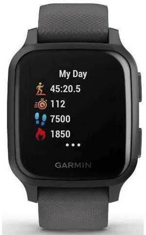 Garmin  Venu Sq Smartwatch - Slate Black-Fiber-reinforced Polymer-Silicone Strap-Shadow Black - 33.1mm - Slate Black - Fiber-reinforced Polymer - Shadow Black - Silicone Strap - Silicone - Acceptable