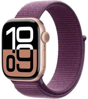 Apple  Watch Series 10 - 64GB - Cellular + GPS - 42mm - Rose Gold - Aluminum - Plum - Sport Loop Band - One Size - Rubber - Premium