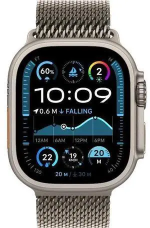 Apple  Watch Ultra 2 - 64GB - 49mm - Titanium - Titanium - Natural - Titanium Milanese Loop Band - One Size - Textile - Premium