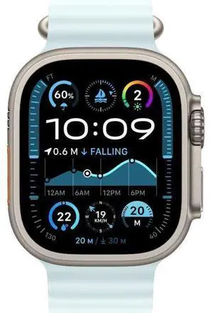 Apple  Watch Ultra 2 - 64GB - Cellular + GPS - 49mm - Titanium - Titanium - Ice Blue - Ocean Band - One Size - Rubber - Premium