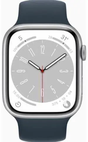 Apple  Watch Series 8 - 32GB - GPS - 41mm - Silver - Aluminum - Midnight - Solo Loop Band - Leather - Excellent (Grade A)