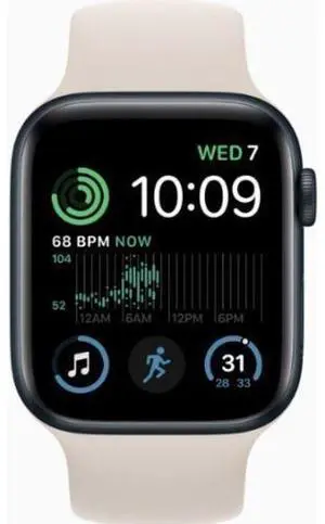 Apple  Watch SE 2nd Gen (2022) - 32GB - Cellular + GPS - 44mm - Midnight - Aluminum - Starlight - Solo Loop Band - One Size - Leather - Good (Grade B)