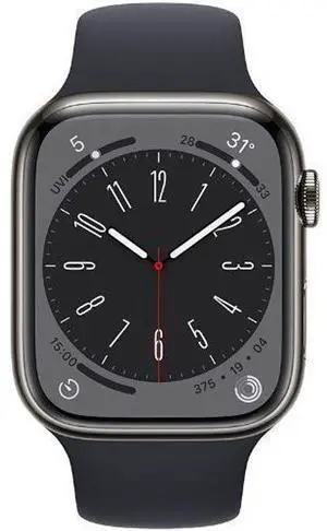 Apple  Watch Series 8 - 32GB - Graphite-Stainless Steel-Sport Band-Midnight - GPS - 41mm - Graphite - Stainless Steel - Midnight - Sport Band - Rubber - Good (Grade B)