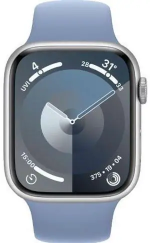 Apple Watch Series 9 - 64GB - Cellular + GPS - 45mm - Silver - Aluminum - Winter Blue - Sport Band - One Size - Rubber - Excellent (Grade A) Apple Watch Series 9 - 64GB - Cellular + GPS - 45mm - Silver - Aluminum - Winter Blue - Sport Band - One Size - Rubber - Excellent (Grade A)