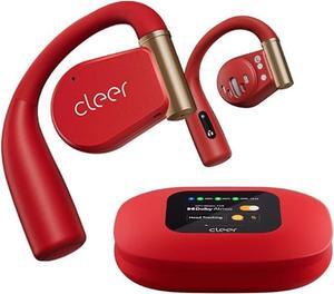 Cleer ARC 3 Sports Pro Open Ear Headphones - Dolby Audio, Snapdragon Sound True Wireless Earbuds,40Hr Battery, Bluetooth 5.4, IPX7,Heart Rate Tracking,Wireless Charging Smart Case, Comfort Fit, Red