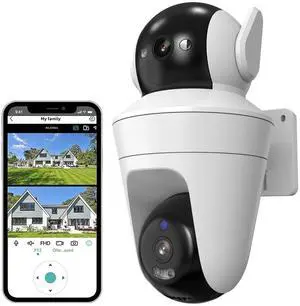 PHANSATIM 5MP Outdoor Security Camera Dual Lens, 2.4Ghz WiFi Cameras for Home Security, 360°PTZ 2.5K Surveillance Camera with Motion Detection Tracking/2-Way Audio/Color Night Vision/Wired/Waterproof
