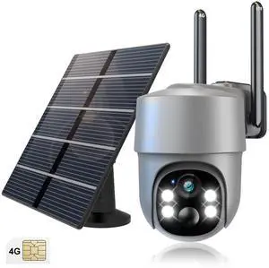 PHANSATIM Outdoor Cameras for Home Security - 4G LTE Cellular No WiFi Solar Security Cameras Wireless Outdoor with Floodlight Color Night Vision, PIR Detection Siren, 2 Way Talk - Grey