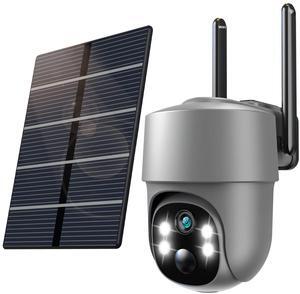 Xparkin Solar Security Cameras Wireless Outdoor, Mulit-Functional Home Security WiFi Camera with PIR Motion Detection & Floodlight, Weatherproof for Garden Front/Back Yard (2.4G WiFi Camera Grey)