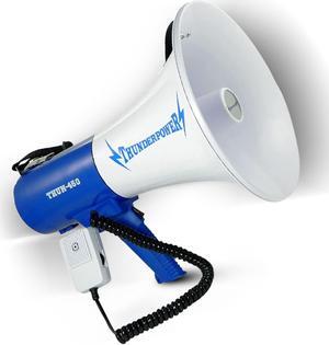 ThunderPower THUN450 1200 Yard Sound Range 35 Watt Portable PA Bullhorn Megaphone Speaker with 3 Megaphone Modes, Loud Blue Hand Held Bull Horn/Mega Phone, Electric Megahorn