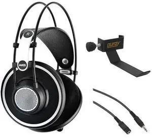 AKG K 702 Reference-Quality Open-Back Circumaural Headphones with Clamp On Headphone Holder and Stereo Mini Male to Stereo Mini Female Extension Cable 25'