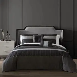 Bebejan Kyle Black 100% Cotton Sateen 5 Piece Queen Size Reversible Comforter Set