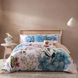 Bebejan Maia Blue 100% Cotton Sateen 5 Piece Queen Size Reversible Comforter Set