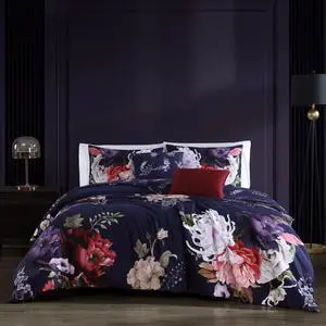 Bebejan Deep Purple Garden 100% Cotton Sateen 5 Piece Queen Size Reversible Comforter Set