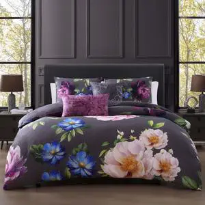 Bebejan Elegant Blossoms 100% Cotton Sateen 5 Piece Queen Size Reversible Comforter Set