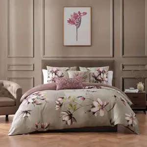 Bebejan Purple Lilies 100% Cotton Sateen 5 Piece Queen Size Reversible Comforter Set