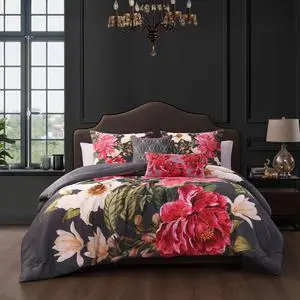 Bebejan Flower Garland 100% Cotton Sateen 5 Piece Queen Reversible Comforter Set Bebejan Flower Garland 100% Cotton Sateen 5 Piece Queen Reversible Comforter Set