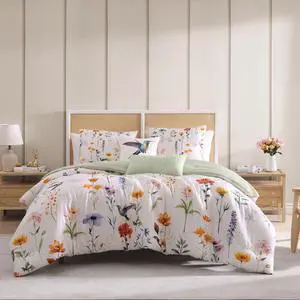 Bebejan Fresh Cut Flowers 100% Cotton Sateen 5 Piece Reversible Comforter Set
