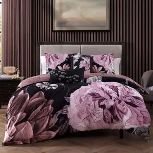 Bebejan Midnight Meadow 100% Cotton Sateen 5 Piece Queen Size Reversible Comforter Set