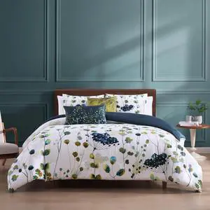 Bebejan Abstract Vines 100% Cotton Sateen 5 Piece Queen Size Reversible Comforter Set