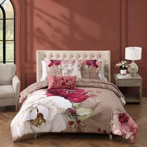 Bebejan Florence 100% Cotton Sateen 5 Piece Queen Size Reversible Comforter Set Bebejan Florence 100% Cotton Sateen 5 Piece Queen Size Reversible Comforter Set