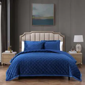 Bebejan 3 Piece Velvet Comforter Set Queen Size Comforter Set
