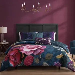 Bebejan Vibrant Flora 100% Cotton Sateen 5 Piece Queen Size Reversible Comforter Set Bebejan Vibrant Flora 100% Cotton Sateen 5 Piece Queen Size Reversible Comforter Set
