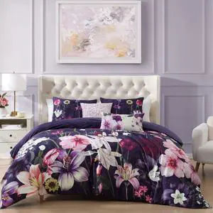 Bebejan Morning Glory 100% Cotton Sateen 5 Piece Queen Reversible Comforter Set Bebejan Morning Glory 100% Cotton Sateen 5 Piece Queen Reversible Comforter Set