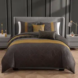 Bebejan Golden Hex 100% Cotton Sateen 5 Piece Queen Reversible Comforter Set Bebejan Golden Hex 100% Cotton Sateen 5 Piece Queen Reversible Comforter Set