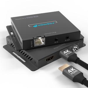 Fosmon 2-Port 4K HDMI Extender Splitter Over Cat6a/7 Ethernet Cable Up to 230ft, 1 in 2 Out HDMI Splitter with AC Adapter, POC, IR Remote Control