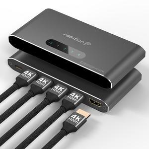 Fosmon 4-Port 4K HDMI 2.0 Splitter for Dual Monitors (Mirror Only), Supports Downscale, HDR10, Dolby TrueHD, HDMI Splitter for PS5, PS4, Xbox