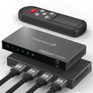 Fosmon 3-Port 8K HDMI 2.1 Switch with Remote Control, HDCP 2.3 Auto-Switching HDMI Switcher, 3x1 HDMI Splitter for PS5, Xbox X, Apple TV