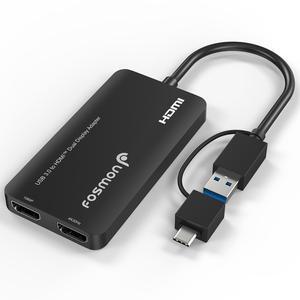 Fosmon 2-in-1 USB C & USB 3.0 to Dual HDMI Display Adapter, 1x 4K@30Hz & 1x 1080p, Multi-Monitor Display (3 Separate Screens) Extender Splitter