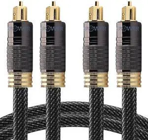 FosPower [2-Pack] 24K Gold-Plated Optical Digital Audio Cable - 6FT, Zero RFI & EMI Interference S/PDIF Toslink Cable with Nylon Braided Jacket