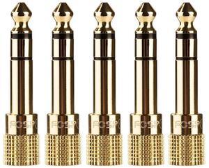 FosPower 5 Pack 6.35mm (1/4 inch) Male to 3.5mm (1/8 inch) Female 3-Conductor TRS AUX Stereo Audio Headphone Jack Adapter - 24K Gold Plated