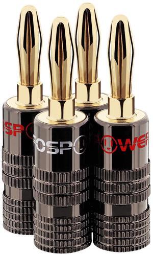 FosPower Banana Plugs 2 Pairs / 4 pcs, Closed Screw 24K Gold Plated Banana Speaker Plug Connectors for Speaker Wire, Wall Plate, Home Theater