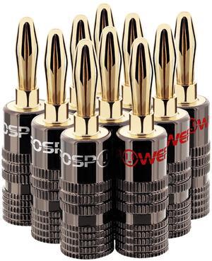 FosPower Banana Plugs 5 Pairs / 10 pcs, Closed Screw 24K Gold Plated Speaker Plug Connectors for Speaker Wire, Wall Plate, Home Theater