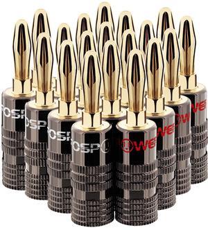 FosPower Banana Plugs 10 Pairs / 20 pcs, Closed Screw 24K Gold Plated Speaker Plug Connectors for Speaker Wire, Wall Plate, Home Theaters