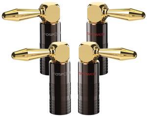 FosPower Right Angle Banana Plugs (2 Pairs / 4 pcs), Closed Screw 24K Gold Plated Banana Speaker Plug Connectors for Speaker Wire, Wall Plate