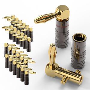 FosPower Right Angle Banana Plugs (12 Pairs / 24 pcs), Closed Screw 24K Gold Plated Banana Speaker Plug Connectors for Speaker Wire, Wall Plate