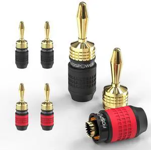 FosPower Deadbolt Banana Plugs 2 Pairs / 4 pcs, Screwless Type 24k Gold Plated Banana Speaker Plug Connectors
