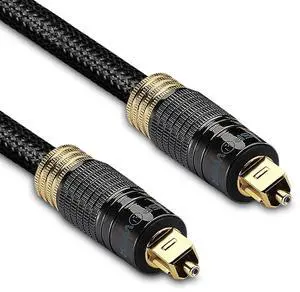 FosPower 24K Gold-Plated Optical Digital Audio Cable - 6FT, Zero RFI & EMI Interference S/PDIF Toslink Cable with Ultra Durable Nylon Braided Jacket
