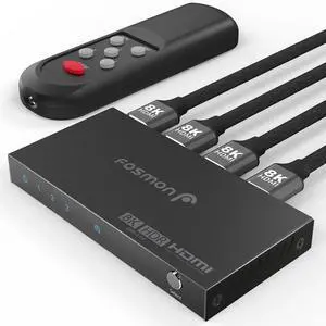 Fosmon 3-Port 8K HDMI 2.1 Switch with Remote Control, HDCP 2.3 HDMI Switcher, 3x1 HDMI Splitter for PS5, Xbox X, Apple TV Fosmon 3-Port 8K HDMI 2.1 Switch with Remote Control, HDCP 2.3 HDMI Switcher, 3x1 HDMI Splitter for PS5, Xbox X, Apple TV